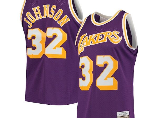 Magic Johnson Los Angeles Lakers 1984/85 Hardwood Classics Swingman Jersey - Purple/Gold