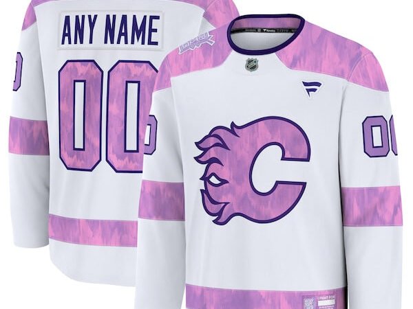 Calgary Flames  2024 Hockey Fights Cancer Custom Practice Jersey - White