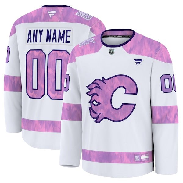 Calgary Flames 2024 Hockey Fights Cancer Custom Practice Jersey - White