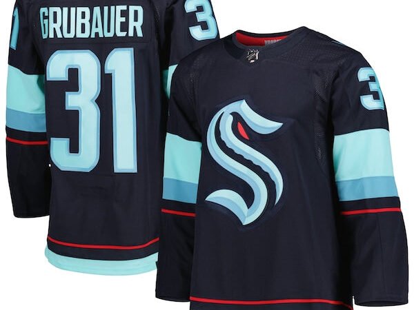 Philipp Grubauer Seattle Kraken adidas Home Primegreen Authentic Pro Player Jersey - Deep Sea Blue