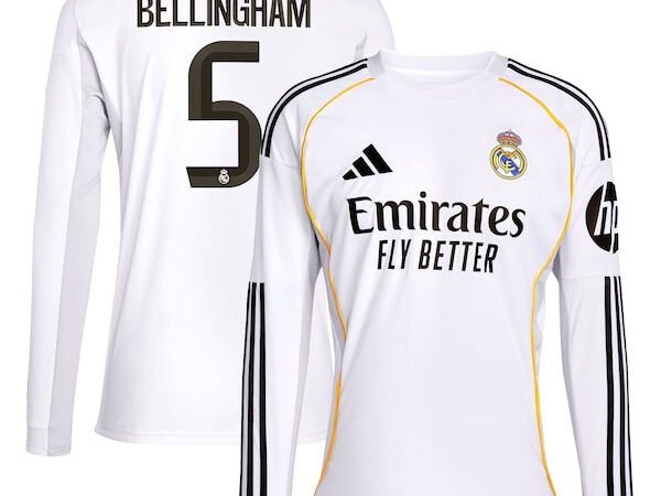 Jude Bellingham Los Merengues adidas 2025/26 Home Replica Long Sleeve Jersey - White