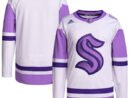 Seattle Kraken adidas Hockey Fights Cancer Primegreen Authentic Blank Practice Jersey - White/Purple