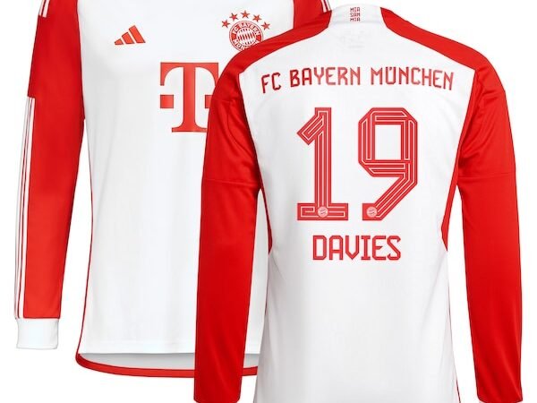 Alphonso Davies Bayern Munich adidas 2023/24 Home Replica Long Sleeve Jersey - White