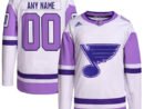 St. Louis Blues adidas Hockey Fights Cancer Primegreen Authentic Custom Jersey - White/Purple
