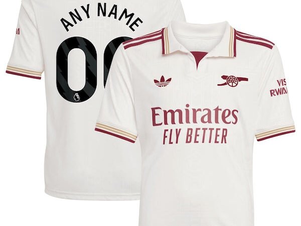Arsenal adidas Youth 2025/26 Third Replica Custom Jersey - White/Red/Blue