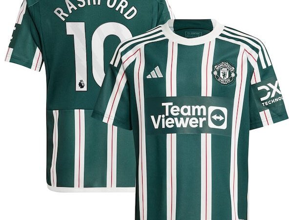 Marcus Rashford Manchester United adidas Youth 2023/24 Away Replica Player Jersey - Green/White