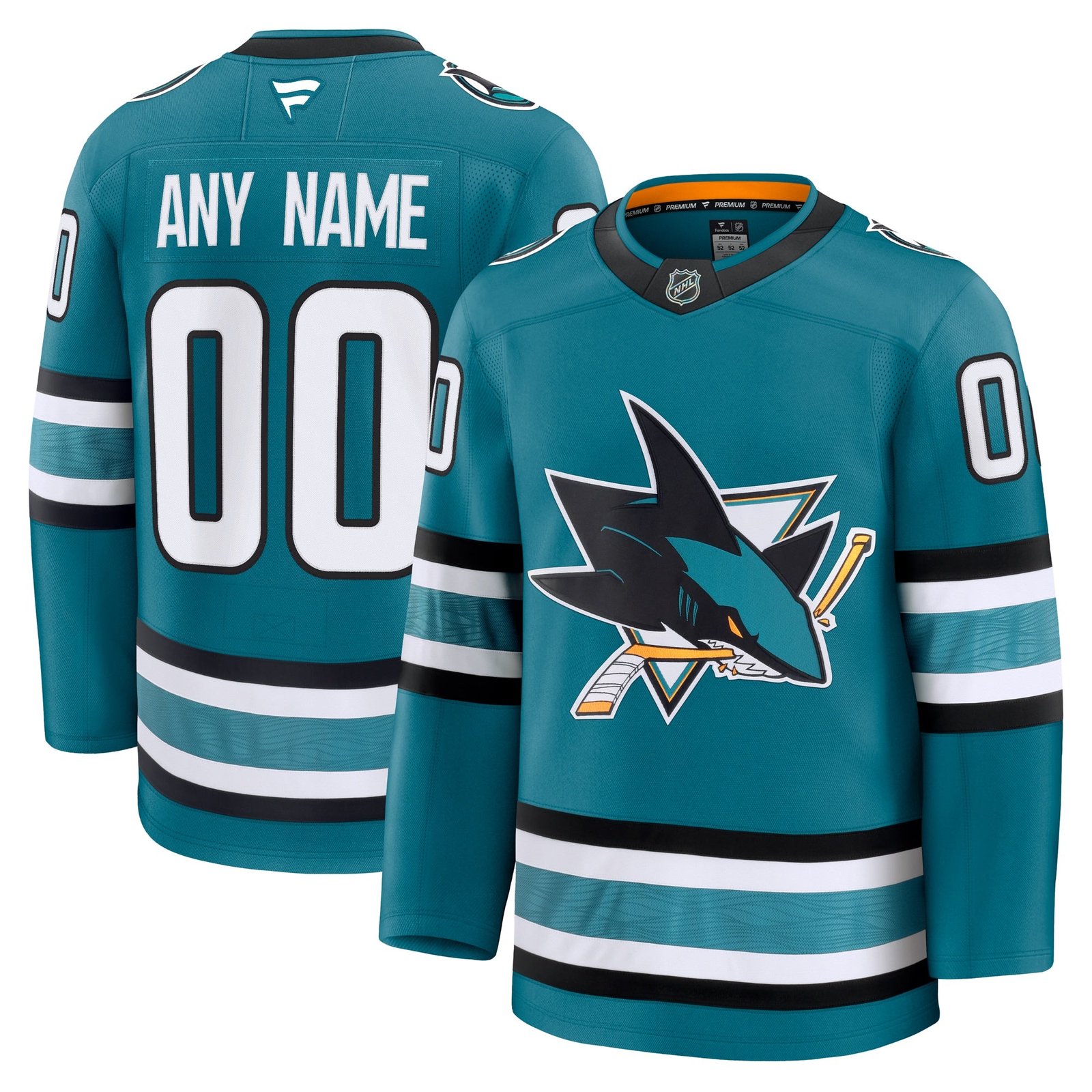 San Jose Sharks Alternate Premium Custom Jersey - Black/Teal