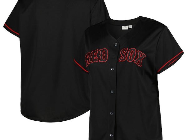 Boston Red Sox Women's Plus Size Pop Fashion Button-Up Jersey - Black