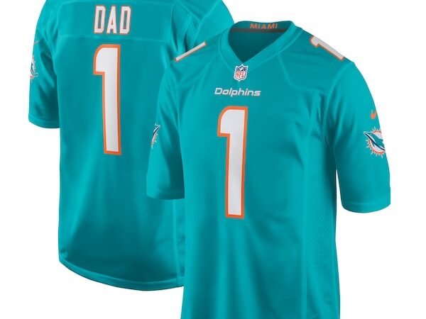Number 1 Dad Miami Dolphins Nike Game Jersey - Aqua