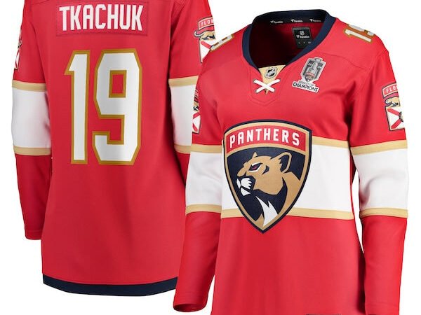 Matthew Tkachuk Florida Panthers  Women's Home 2024 Stanley Cup Champions Breakaway Player Jersey – Red