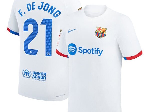 Frenkie de Jong Barcelona Nike 2023/24 Away Authentic Jersey - White/Aqua/Royal