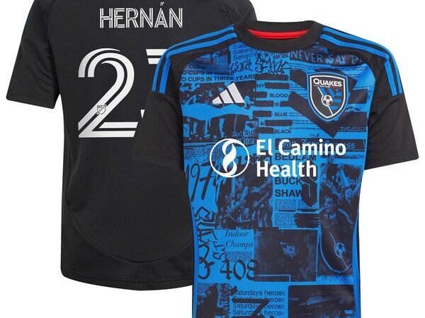 Hernán López San Jose Earthquakes adidas Youth 2025 Headliner Replica Player Jersey - Black