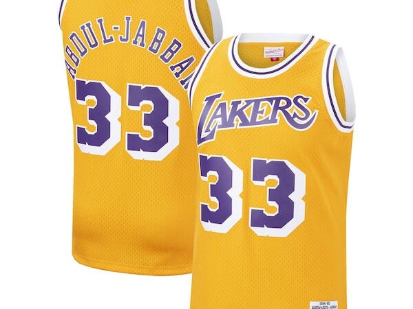 Kareem Abdul-Jabbar Los Angeles Lakers Hardwood Classics Swingman Jersey - Gold/Purple