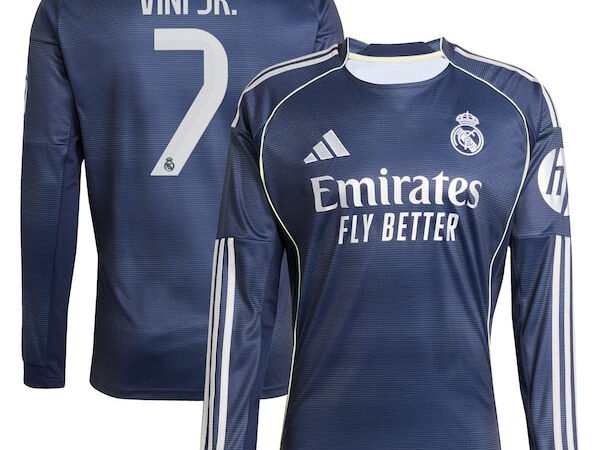 Vini Jr. Los Merengues adidas 2025/26 Home Long Sleeve Replica Player Jersey - Blue/White