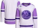 New York Islanders adidas Hockey Fights Cancer Primegreen Authentic Blank Practice Jersey - White/Purple