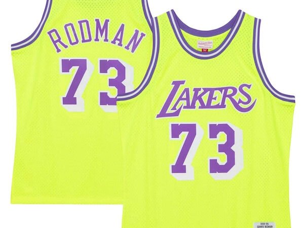 Dennis Rodman Los Angeles Lakers Hardwood Classics 1998/99 Tropical Swingman Jersey - Neon Yellow