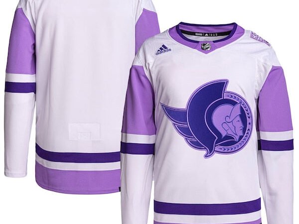 Ottawa Senators adidas Hockey Fights Cancer Primegreen Authentic Blank Practice Jersey - White/Purple