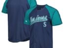 Seattle Mariners Stitches Button-Down Raglan Fashion Jersey - Navy