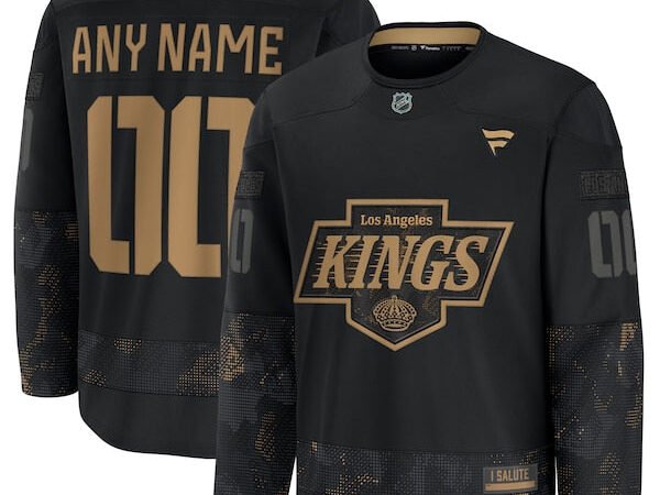 Los Angeles Kings  2024 Military Appreciation Personalized Long Sleeve Practice Jersey - Black