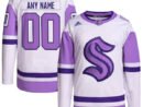 Seattle Kraken adidas Hockey Fights Cancer Primegreen Authentic Custom Jersey - White/Purple