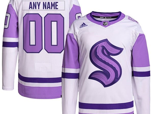 Seattle Kraken adidas Hockey Fights Cancer Primegreen Authentic Custom Jersey - White/Purple