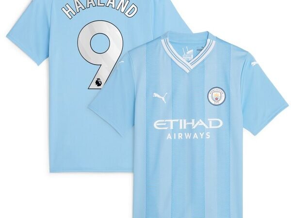 Erling Haaland Manchester City Puma Women's 2023/24 Home Replica Player Jersey - Sky Blue