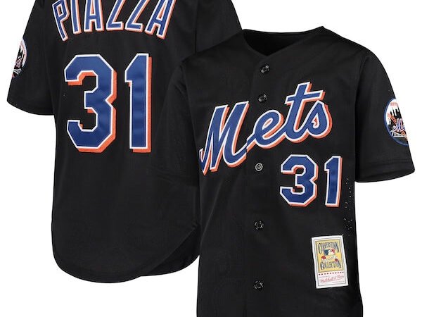 Mike Piazza New York Mets Youth Cooperstown Collection Mesh Batting Practice Jersey - Black/Orange