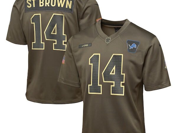Amon-Ra St. Brown Detroit Lions Nike Youth 2025 Salute to Service Game Jersey - Olive