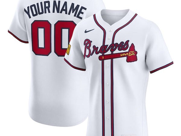 Atlanta Braves Nike Home Elite Sponsor Patch Custom Jersey - White