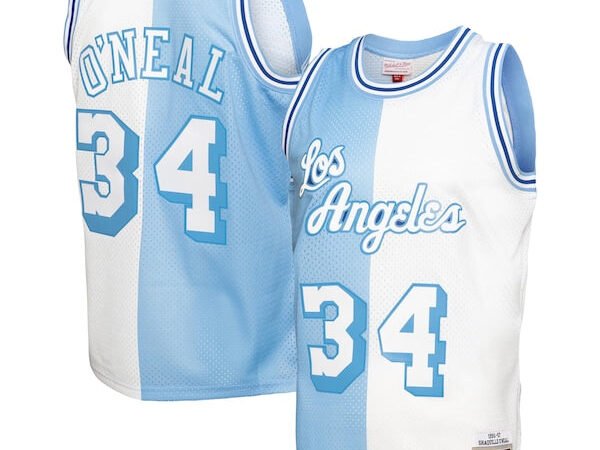 Shaquille O'Neal Los Angeles Lakers Big & Tall Hardwood Classics 1996/97 Split Swingman Jersey - Powder Blue/White