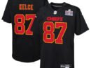 Travis Kelce Kansas City Chiefs Nike Youth Super Bowl LVIII Patch Carbon Fashion Game Jersey - Black