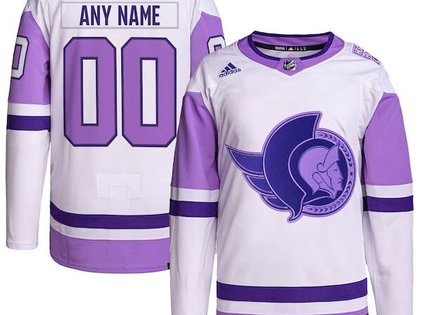Ottawa Senators adidas Hockey Fights Cancer Primegreen Authentic Custom Jersey - White/Purple