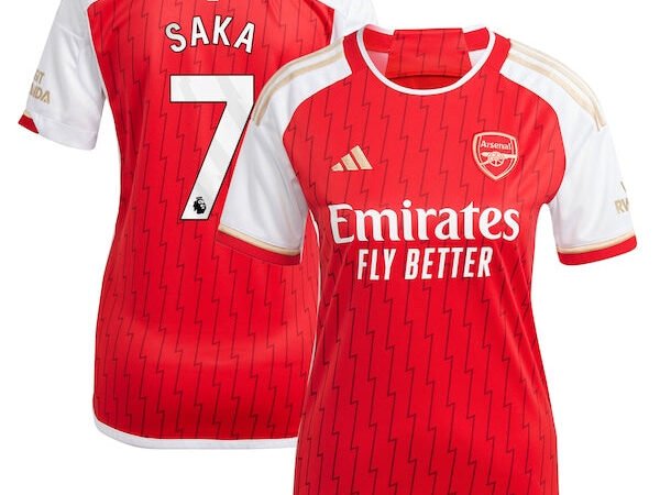 Bukayo Saka Arsenal adidas Women's 2023/24 Home Replica Player Jersey - Red/Green/Yellow