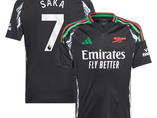 Bukayo Saka Arsenal adidas Youth 2024/25 Away Replica Player Jersey - Black