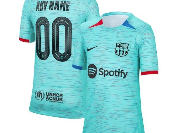 Barcelona Nike Youth 2023/24 Third Custom Replica Jersey - Aqua