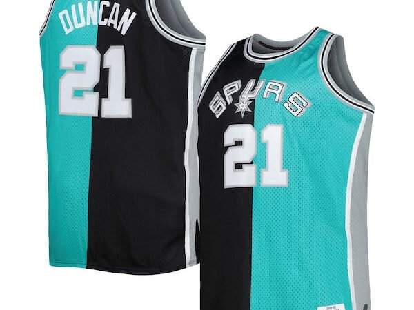 Tim Duncan San Antonio Spurs Big & Tall Hardwood Classics 1998/99 Split Swingman Jersey - Black/Teal