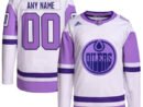 Edmonton Oilers adidas Hockey Fights Cancer Primegreen Authentic Custom Jersey - White/Purple