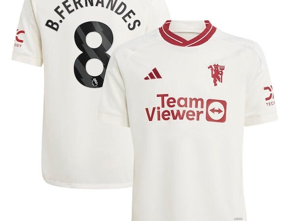 Bruno Fernandes Manchester United adidas Youth 2023/24 Third Replica Player Jersey - White/Green