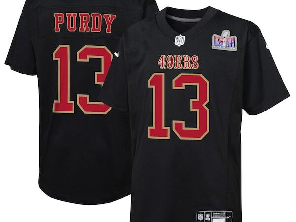 Brock Purdy San Francisco 49ers Nike Youth Super Bowl LVIII Patch Carbon Fashion Game Jersey - Black