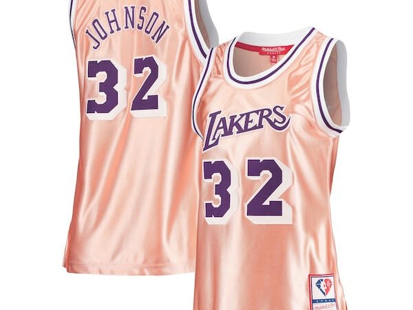 Magic Johnson Los Angeles Lakers Women's 75th Anniversary Rose Gold 1984 Swingman Jersey - Pink