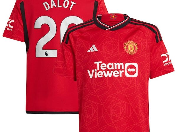 Diogo Dalot Manchester United adidas Youth 2023/24 Home Replica Player Jersey - Red