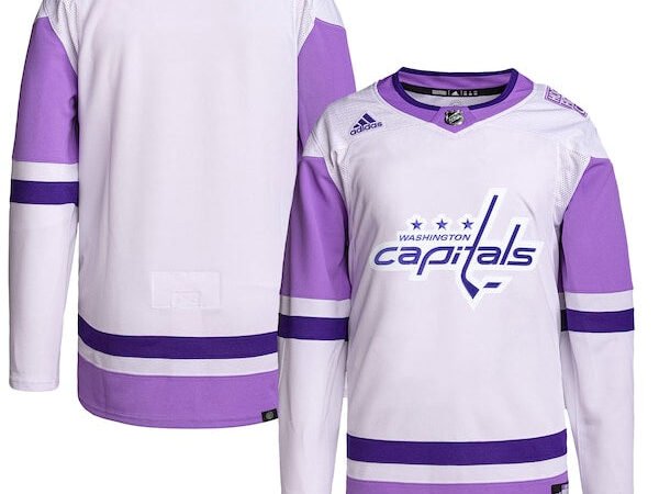 Washington Capitals adidas Hockey Fights Cancer Primegreen Authentic Blank Practice Jersey - White/Purple