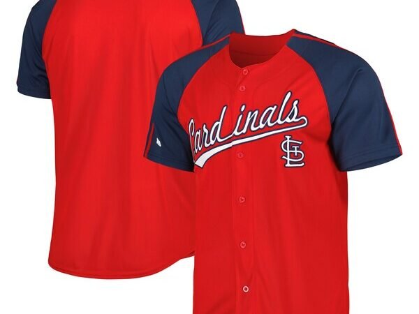 St. Louis Cardinals Stitches Button-Down Raglan Fashion Jersey - Red