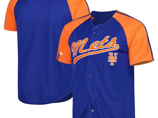 New York Mets Stitches Button-Down Raglan Fashion Jersey - Royal