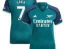 Bukayo Saka Arsenal adidas Women's 2023/24 Third Replica Player Jersey - Green/Red/Yellow