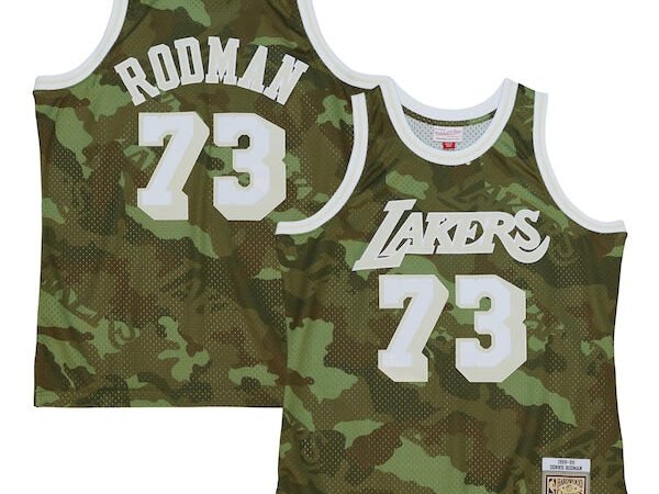 Dennis Rodman Los Angeles Lakers Hardwood Classics 1998/99 Ghost Green Swingman Jersey - Camo
