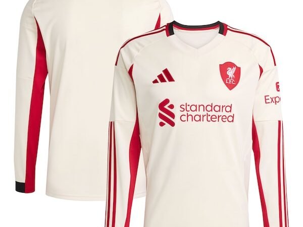 Liverpool adidas 2025/26 Away Replica Long Sleeve Jersey - White/Red/Green