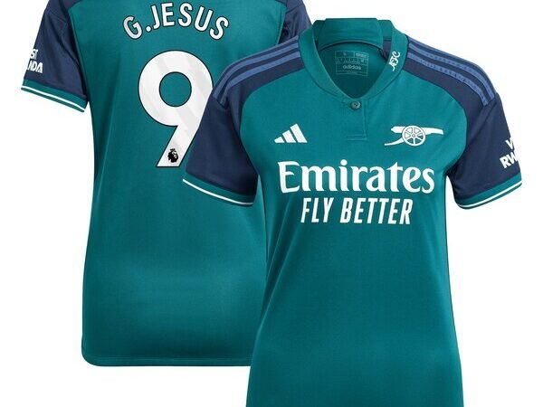 Gabriel Jesus Arsenal adidas Women's 2023/24 Third Replica Player Jersey - Green/Red/Yellow