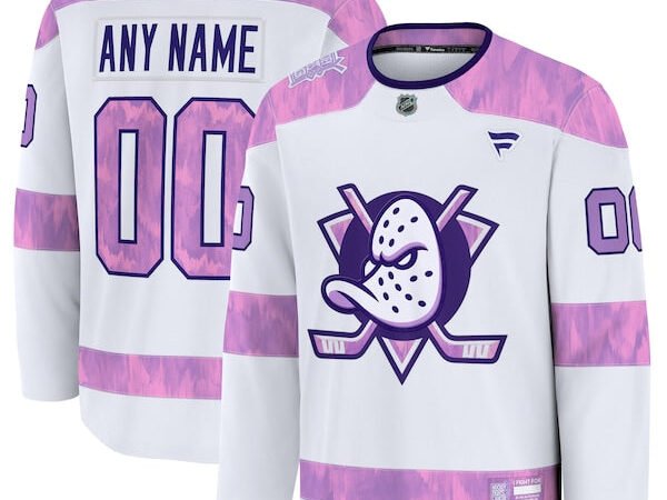 Anaheim Ducks 2024 Hockey Fights Cancer Custom Practice Jersey - White