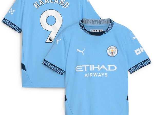 Erling Haaland Manchester City Puma Youth 2024/25 Home Replica Player Jersey - Light Blue